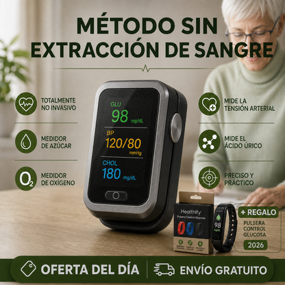 GlucoCare™ 3 en 1 - Medidor de Glucosa Sin Dolor + Colesterol + Presión Arterial + Oxígeno + ENVÍO GRATIS
